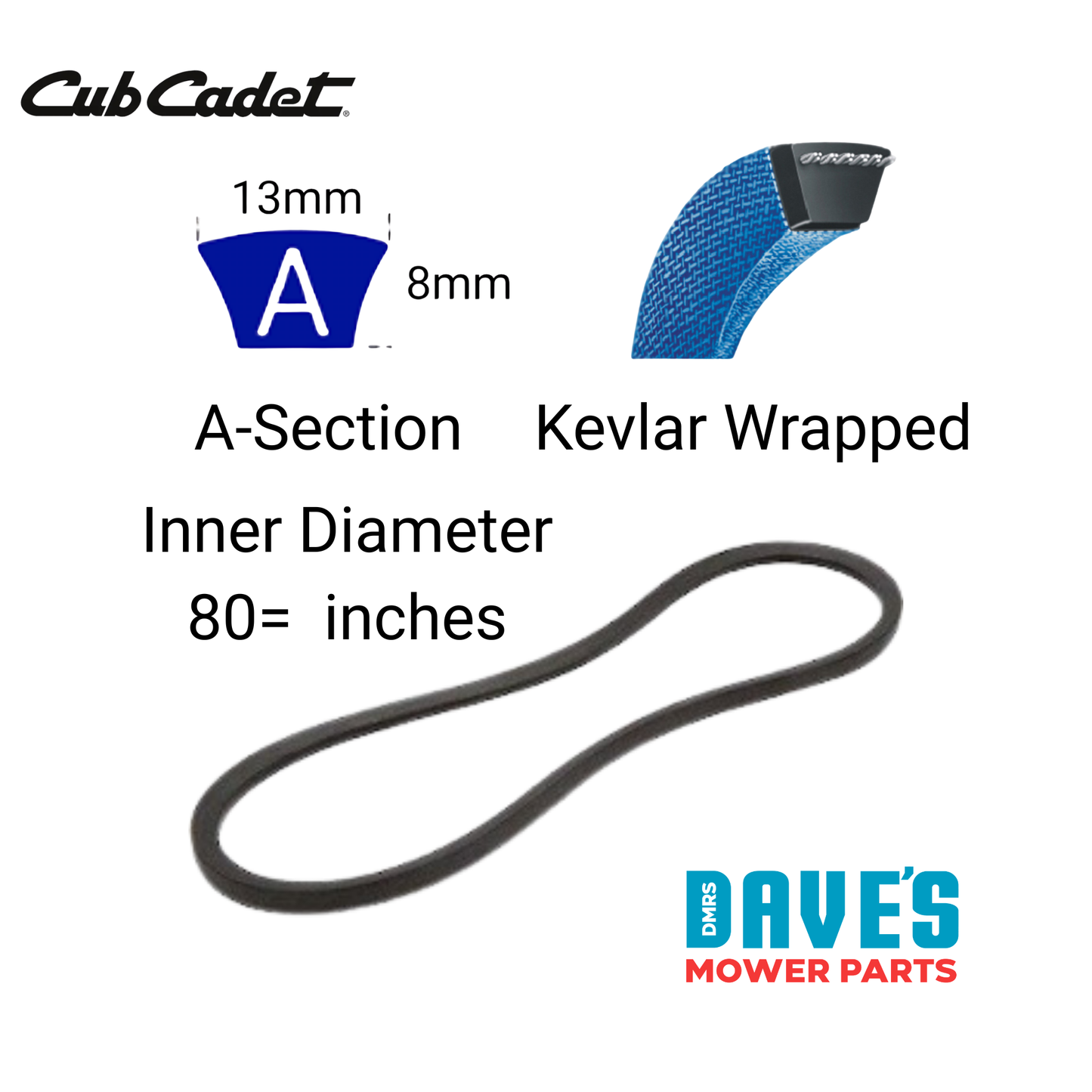 Cub Cadet 44 Inch Ride On Mower Belt | DMP_A80K Replaces 02000103P