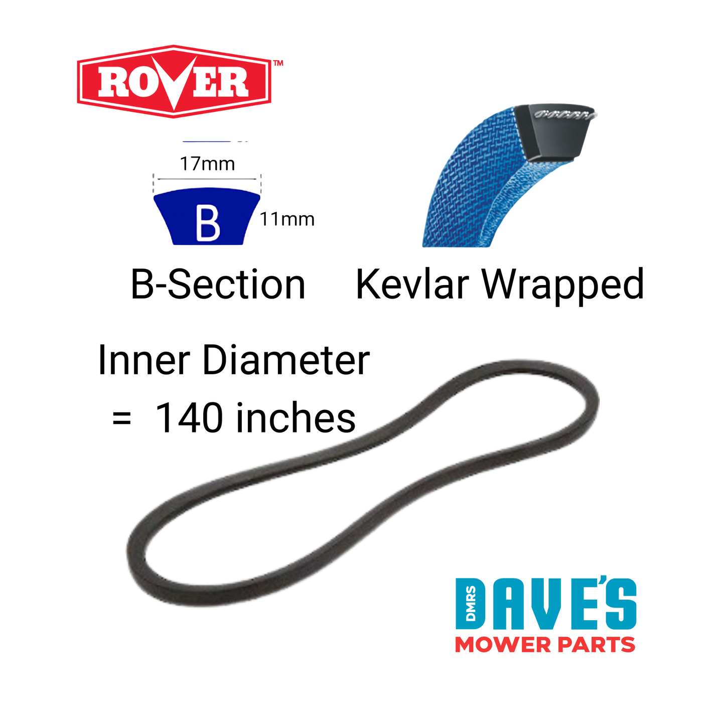 Rover RZT 50" Deck Belt Ride On Mower | DMP_B140K replaces 954-05078, 754-05078