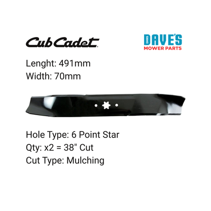 Cub Cadet 38 Inch Mulching Blade Ride On Mower | DMP_BLR5828 replaces 942-0610